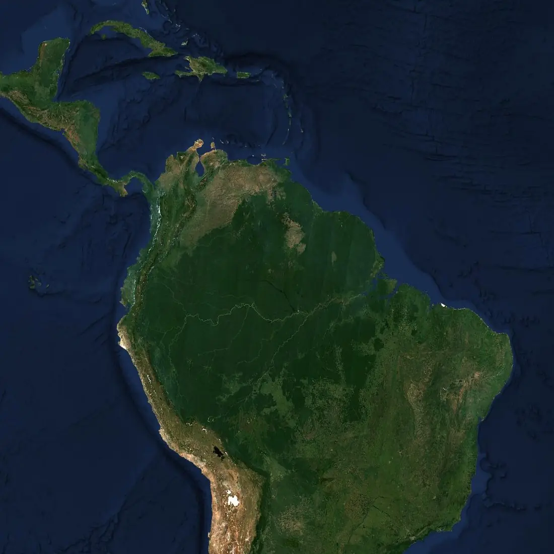 Vista satelital de Suramérica