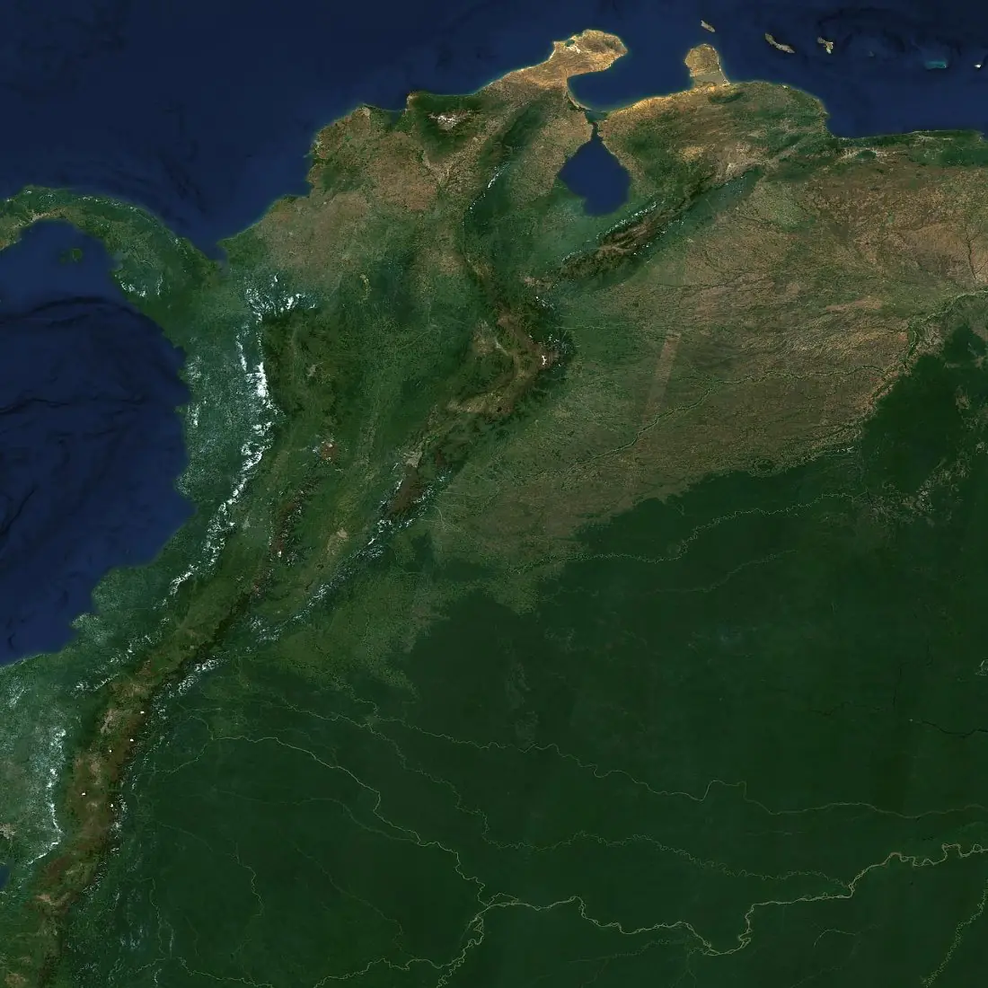 Vista satelital de Colombia