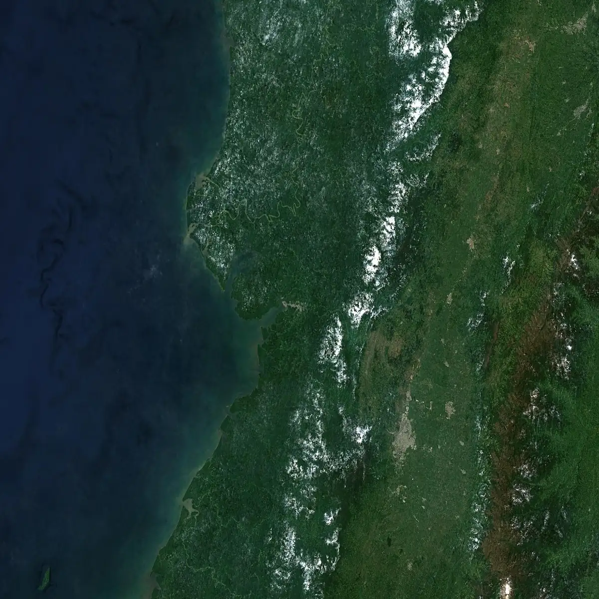 Vista satelital de la costa pacífica del Valle del Cauca