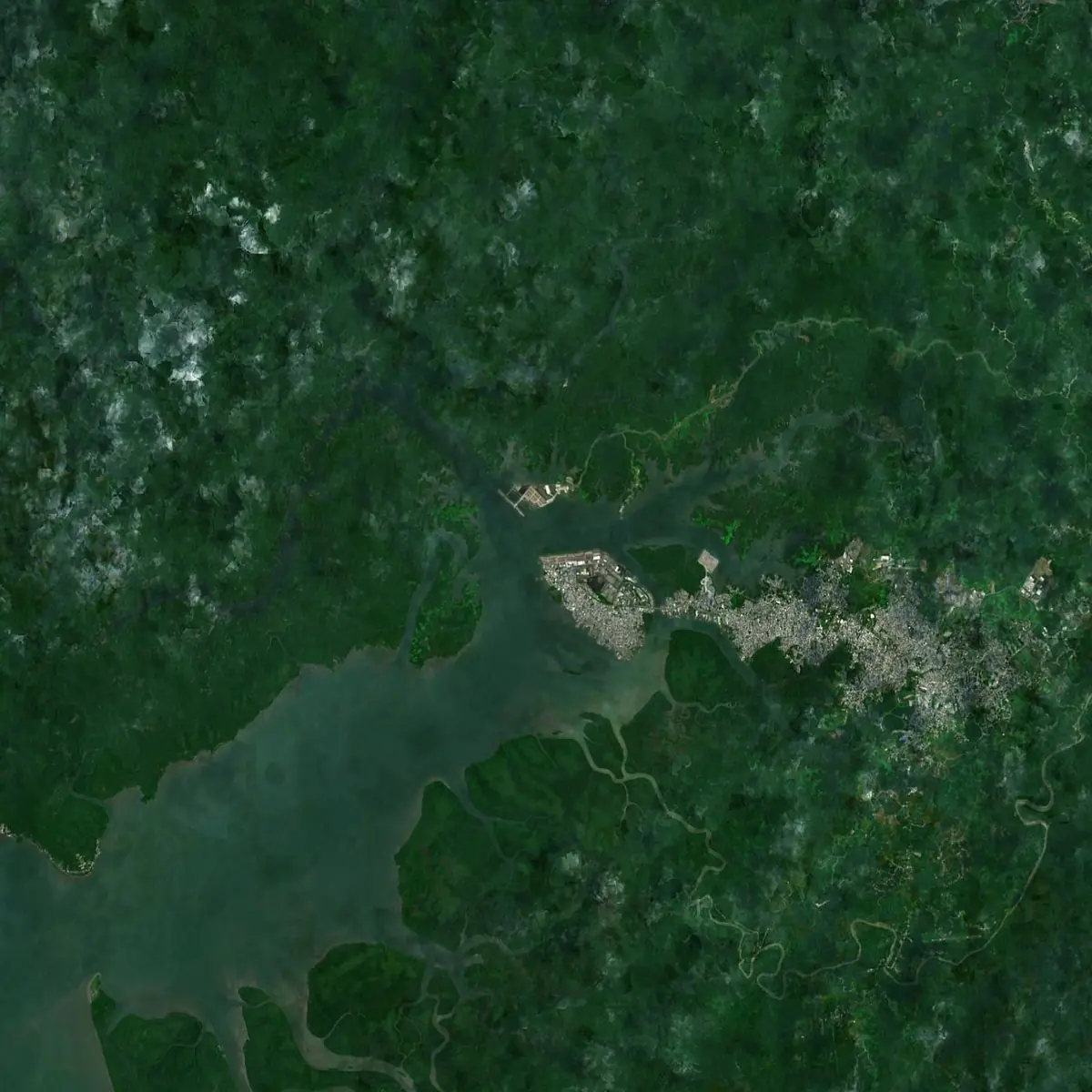 Vista satelital de la bahía de Buenaventura